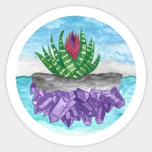 Purple Amethyst Crystal Island Tillandasia Air Plant in Ocean (Apparel Version) Sticker